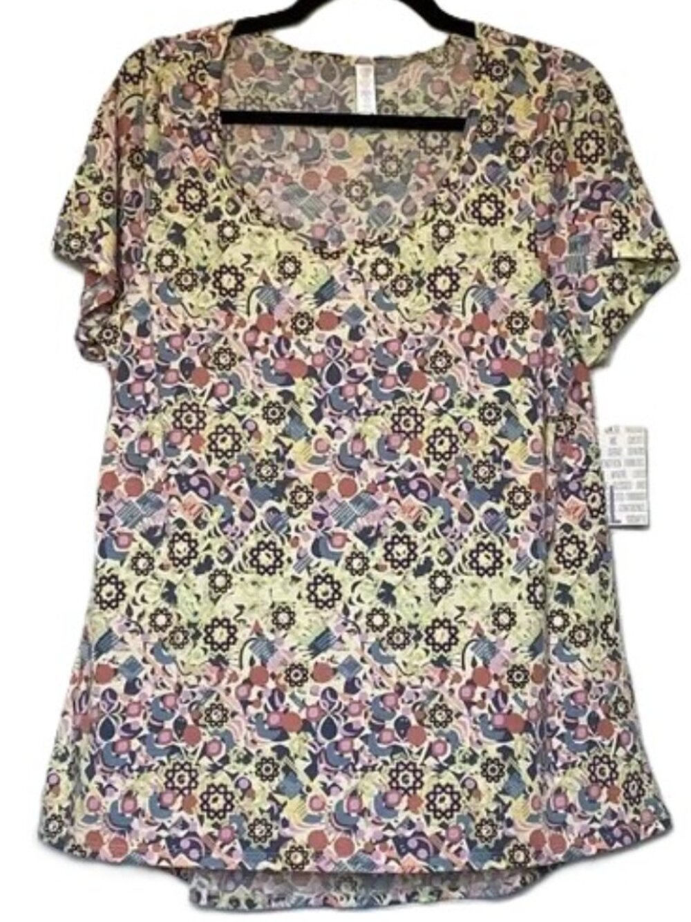 LuLaRoe Classic T Large Geometric Floral Yellow Pink Black Gray Orange